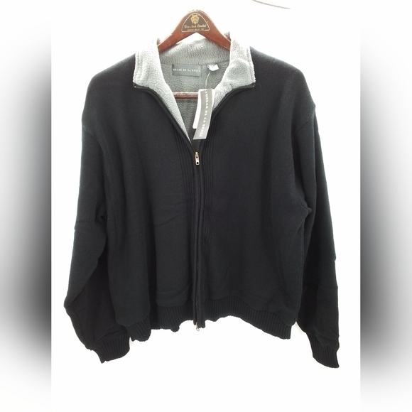 NEW OSCAR DE LA RENTA Men's BLACK Full Zip Fleece Lined Sweater Jacket Men's XXL - Picture 1 of 6